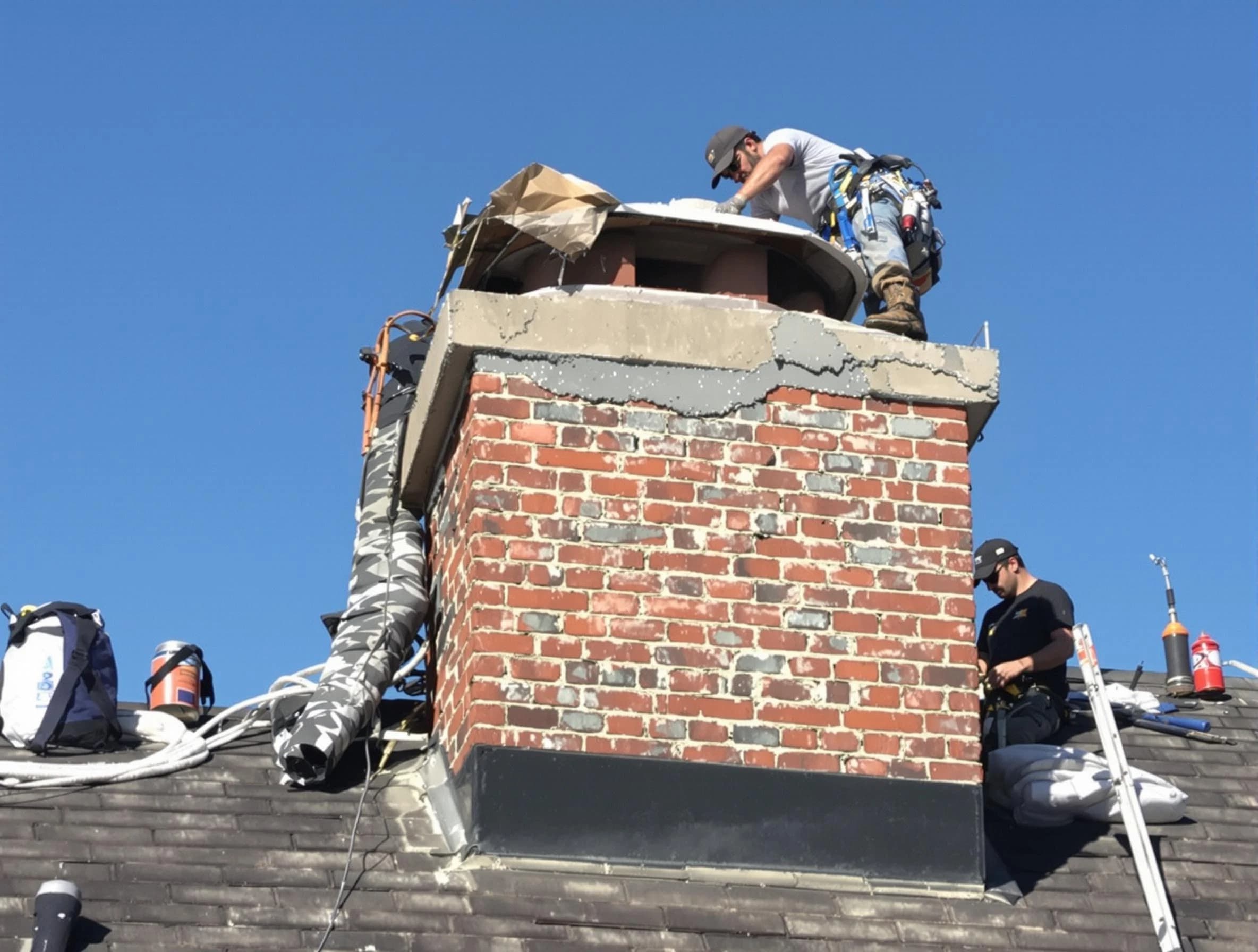 Talladega Chimney Sweep installing a custom chimney crown in Talladega, AL
