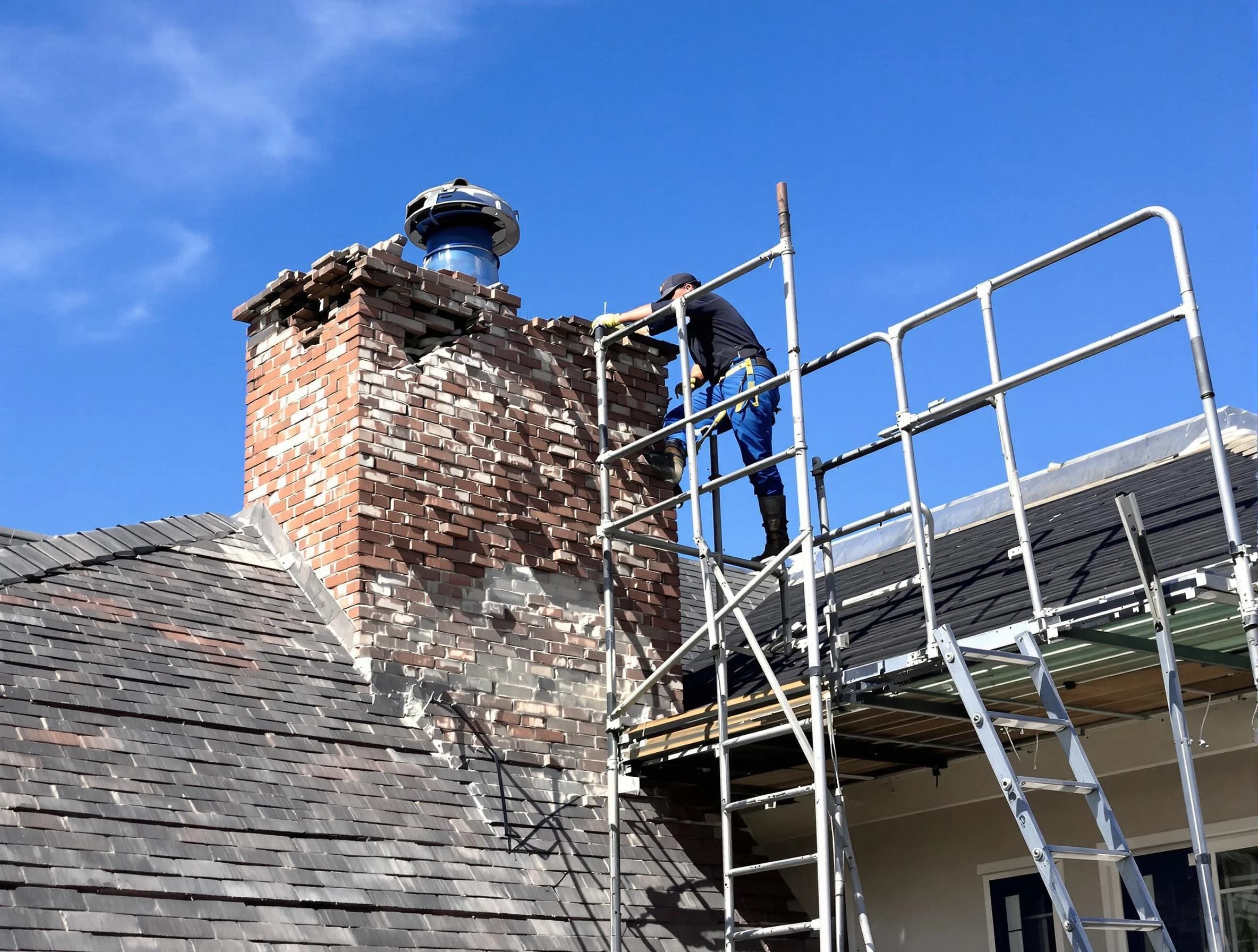 Rebuilding a chimney structure by Talladega Chimney Sweep in Talladega, AL