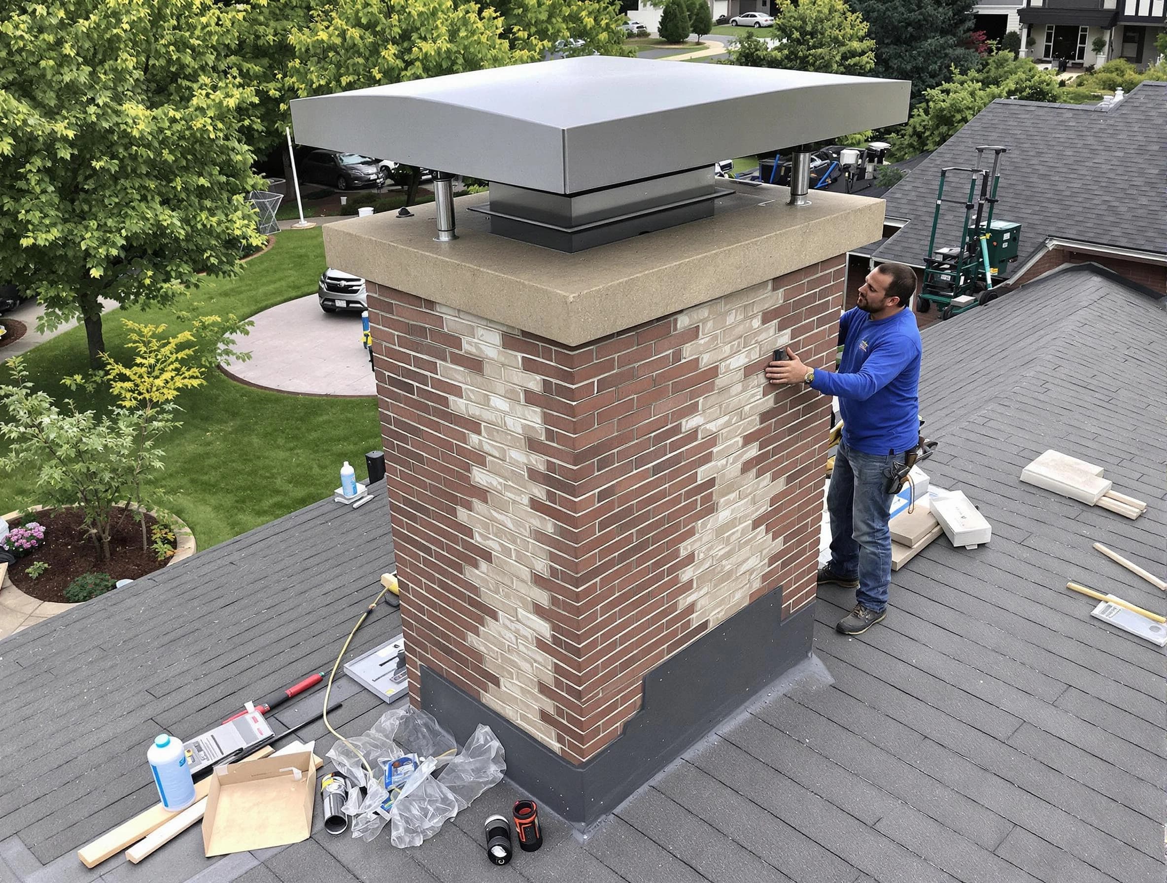 Talladega Chimney Sweep team working on a custom chimney remodel in Talladega, AL