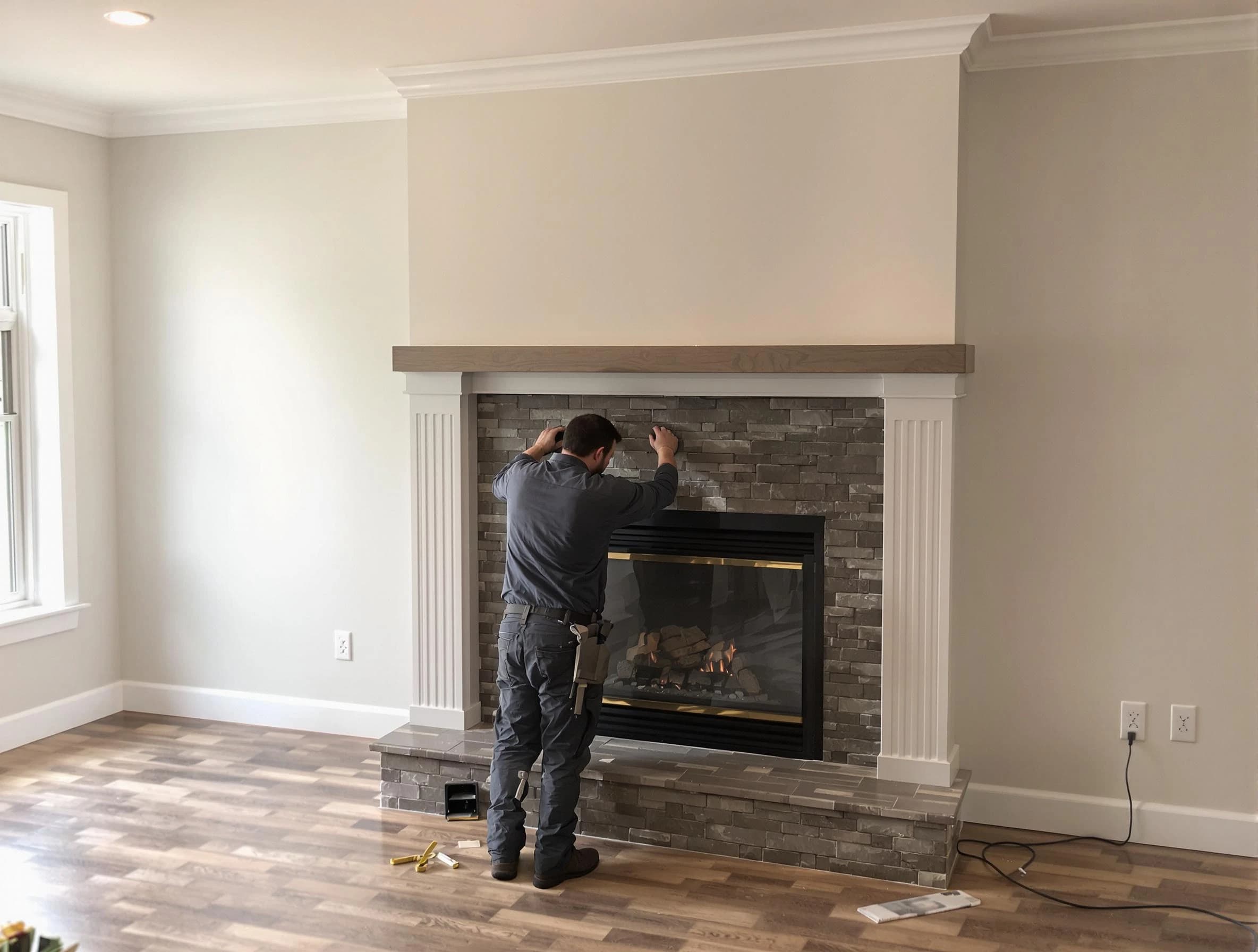 Talladega Chimney Sweep finishing a custom fireplace install in Talladega, AL