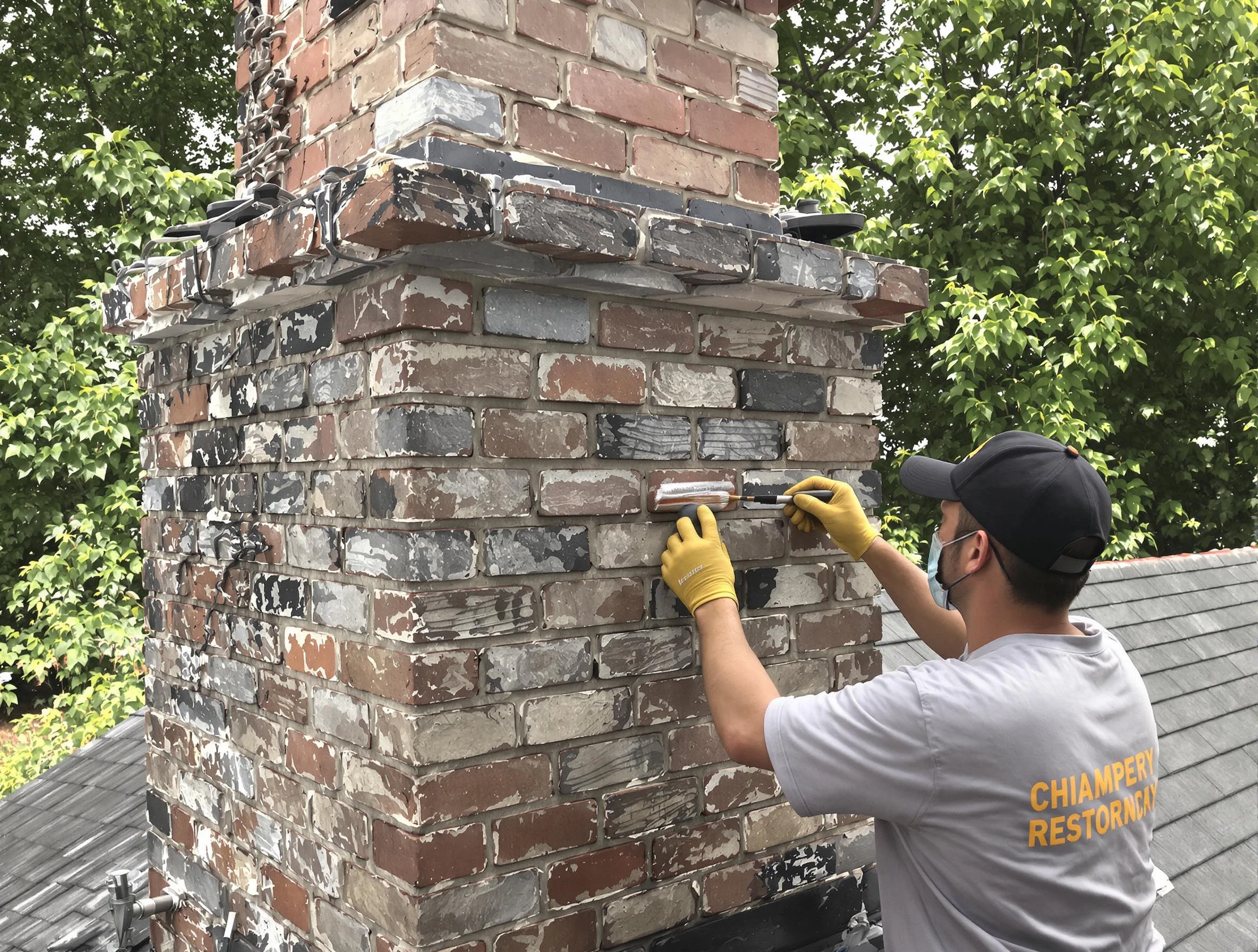 In-progress chimney restoration by Talladega Chimney Sweep in Talladega, AL